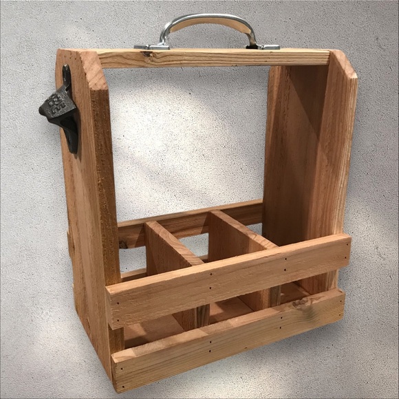 Handmade Wooden 6-Pack Beverage Caddy Carrier with Bottle Opener - Natural - Picture 7 of 9